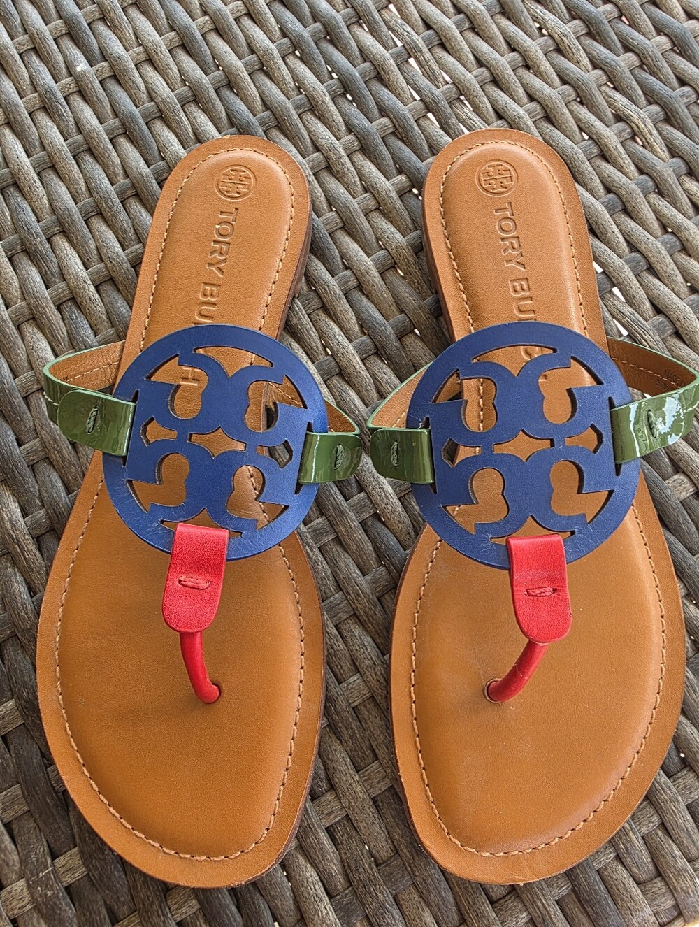 Tory Burch Miller Multicolor Smooth Leather Sandals Sz 10 M Euc